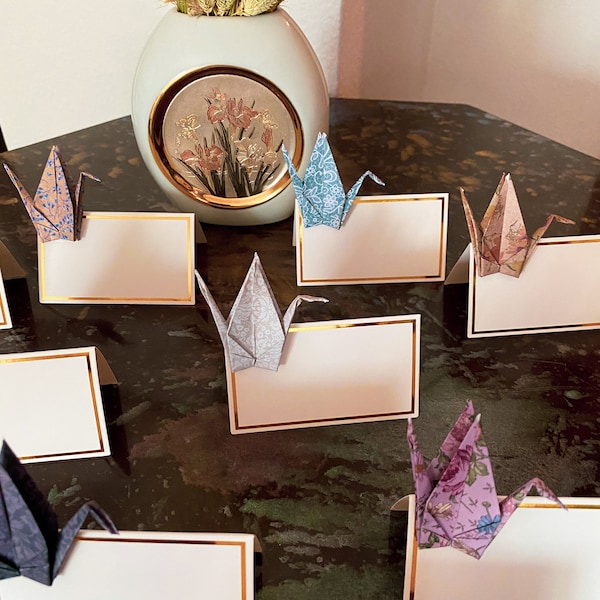 Origami Tischkarten 10er Set | Japanischer Blumen Muster Kranich Tisch Deko Handmade | Platzkarte  Hochzeitskarte Taufe Geburtstag Party
