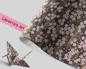 Chiyogami Japanese Paper | Folding Paper Floral Black Gold Pink Japanese | Supplies wrapping paper jewelry decoration design