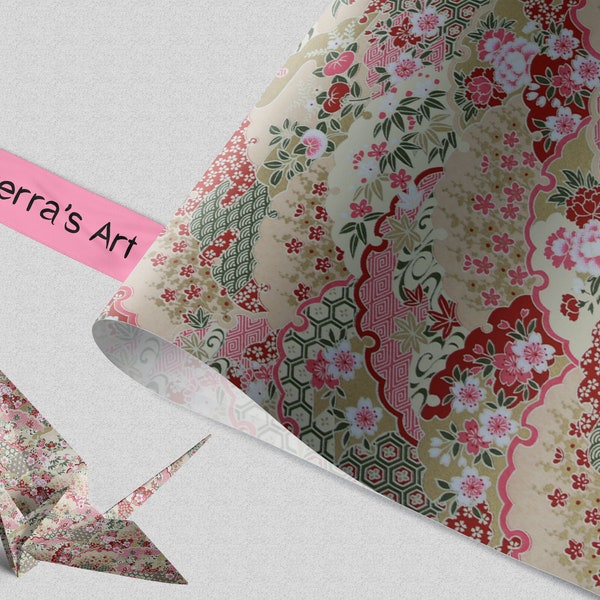 Chiyogami Japanisches Papier | Faltpapier Traditionell Blumig Creme Pink Japanisch | Supplies Geschenkpapier  Schmuck Deko Design