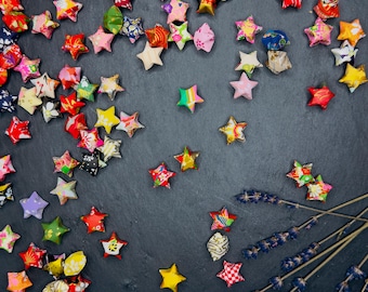 100 folded Chiyogami origami lucky stars, paper stars, origami stars, decoration stars, handmade