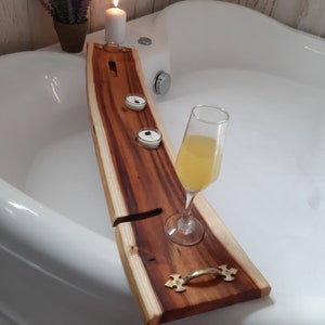 Plateau de bain en bois d'acacia noir, plateau de baignoire, 34x7x1 1/2in 86x15x2cm, étagère de bain, caddy de bain. Planche de bain en bois, cadeau pour les amoureux du bain 34x7 pouces