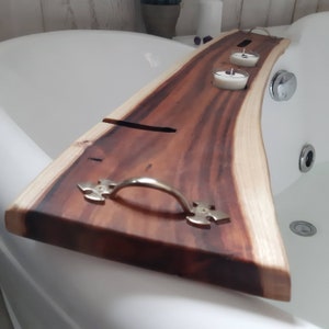 Plateau de bain en bois d'acacia noir, plateau de baignoire, 34x7x1 1/2in 86x15x2cm, étagère de bain, caddy de bain. Planche de bain en bois, cadeau pour les amoureux du bain image 2