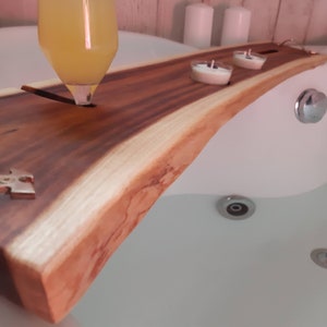 Plateau de bain en bois d'acacia noir, plateau de baignoire, 34x7x1 1/2in 86x15x2cm, étagère de bain, caddy de bain. Planche de bain en bois, cadeau pour les amoureux du bain image 4