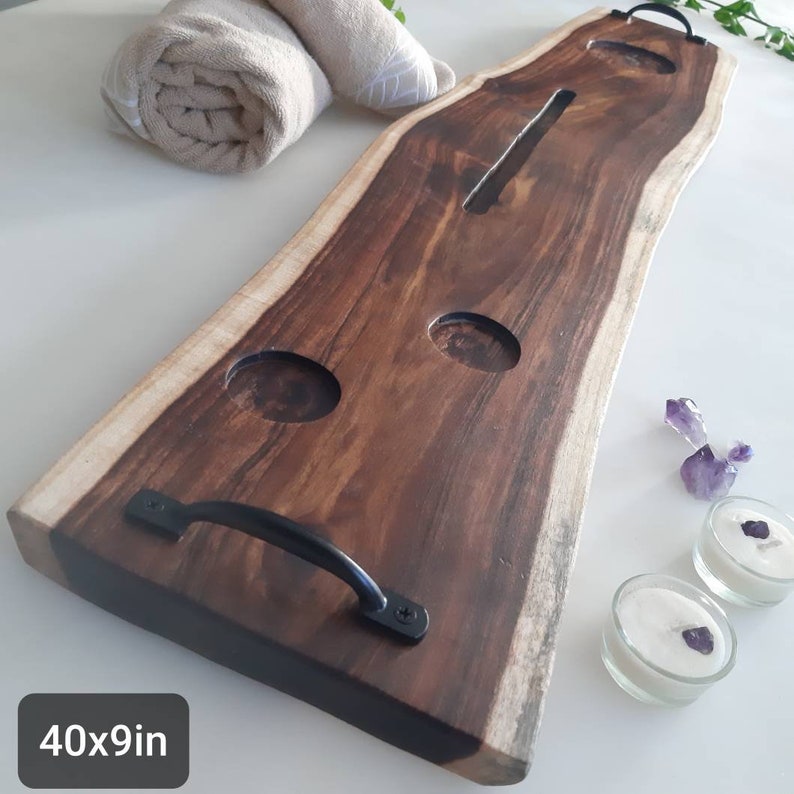 Plateau de bain en bois d'acacia noir, plateau de baignoire, 34x7x1 1/2in 86x15x2cm, étagère de bain, caddy de bain. Planche de bain en bois, cadeau pour les amoureux du bain 40x9 pouces