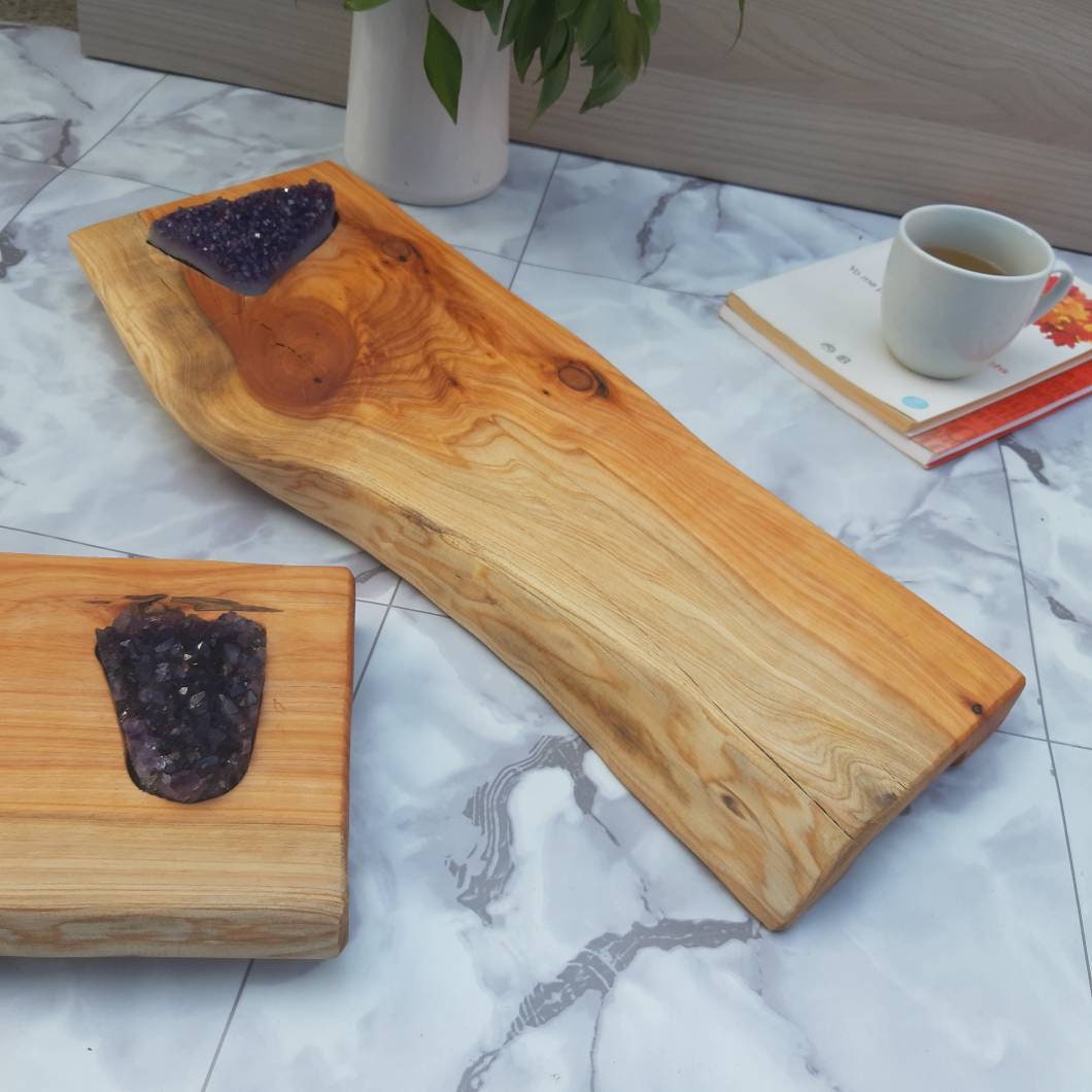 Unique Amethyst Cheese Board Large Serving Board With Handles Etsy UK