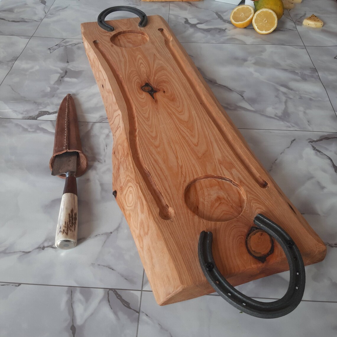 Large Charcuterie Board With Horseshoe Handles 25x8in Custom Etsy