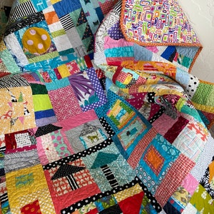 Modern Scrappy Patchwork Quilt, Colorful Mid-sized Throw, Camper Quilt ...