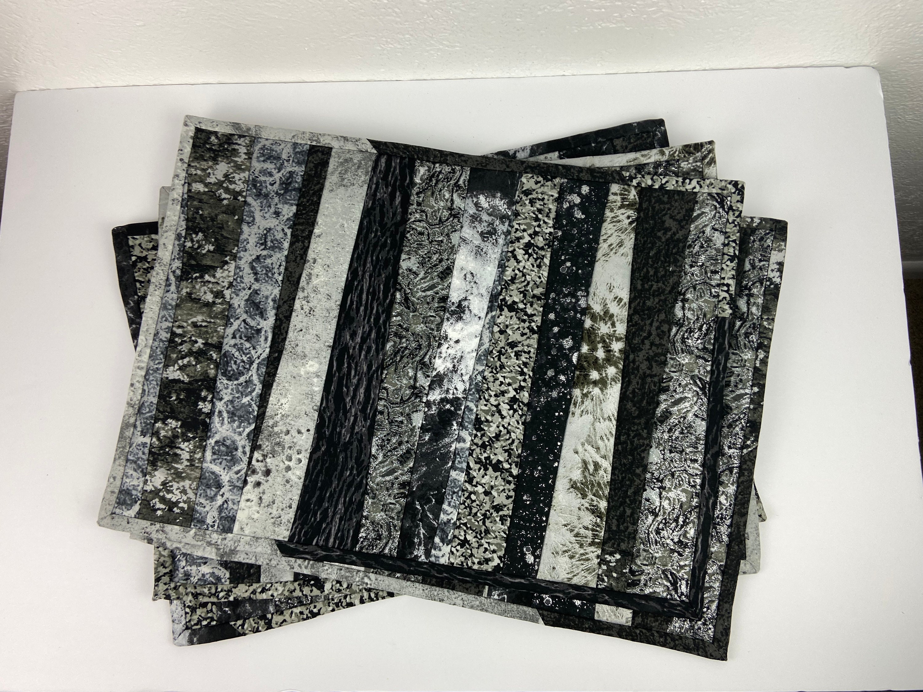 Black and Metallic Silver Placemats Unique Quilted Etsy