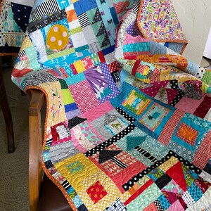 Modern Scrappy Patchwork Quilt, Colorful Mid-sized Throw, Camper Quilt ...