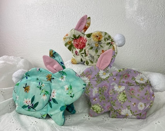 Bunny Pot Holder, Floral Kitchen Decor, Insulated Oven Mitt