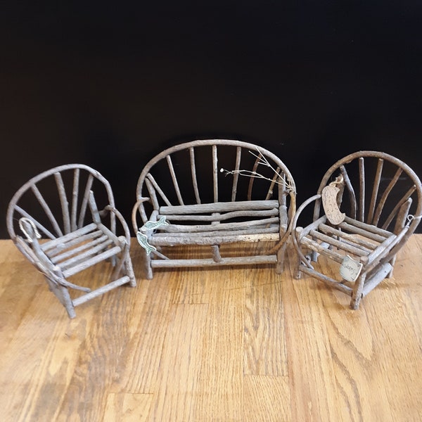 Garden rustic twig branch bench and chairs