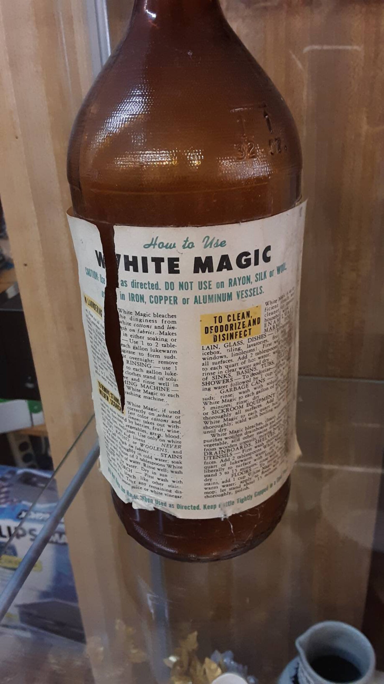 White Magic Antique Bleach Bottle, From the 1940s the Bottle Has the
