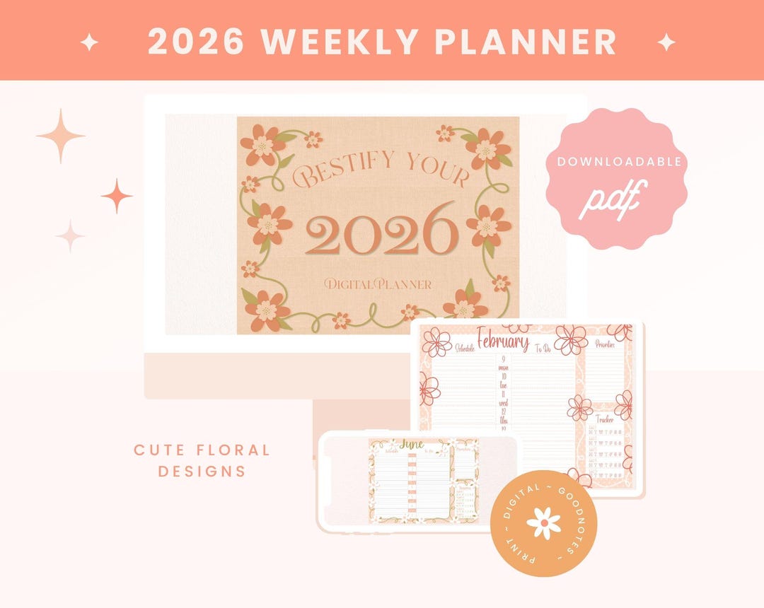 2026 Floral Digital Planner | Weekly & Monthly Planner PDF | Printable ...