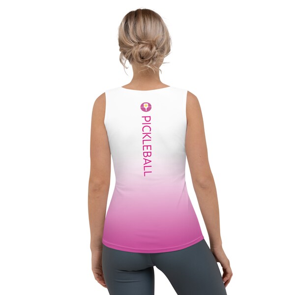Women’s Pickleball Tank Top, Cool Pink White Ombre Print, High Performance UPF Sun Protection Super Soft Fabric, Cute Ladies Pickleball Gift