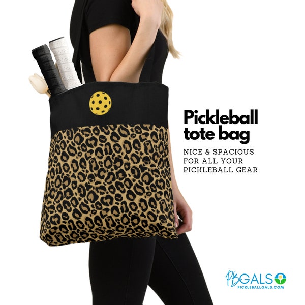 Woman’s Pickleball Tote Bag, Trendy Animal Leopard Print Pattern, Large Pickleball Sports Gear Bag For Paddles Balls, Ladies Pickler Gift