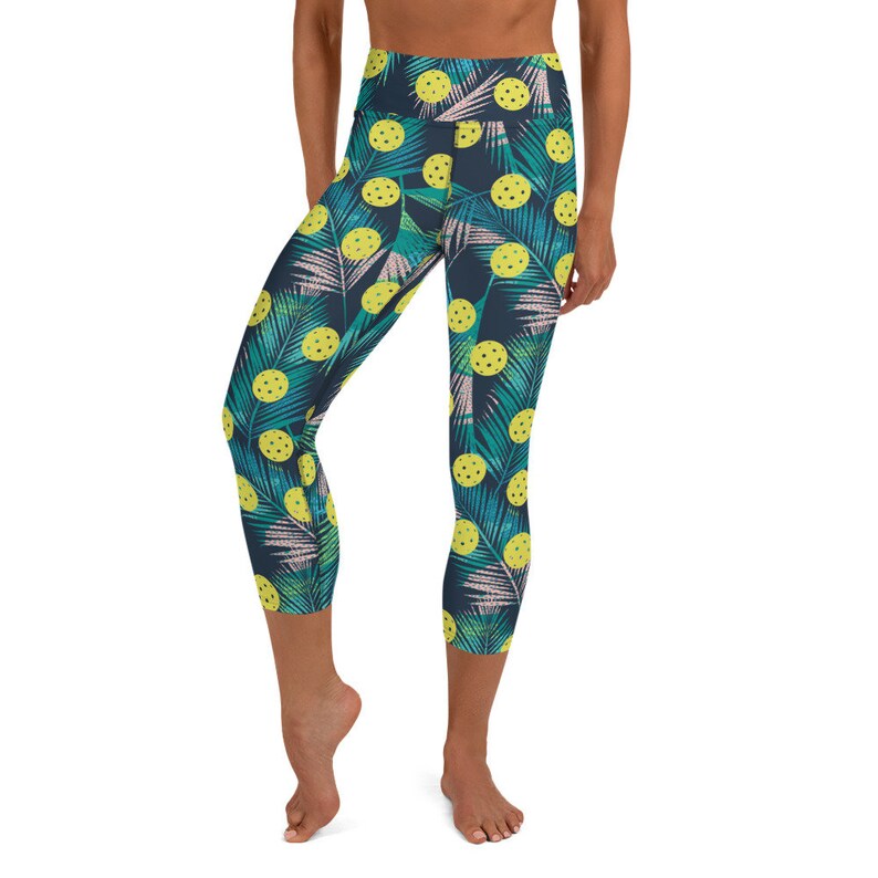Pickleball Capri Leggings Tropical Palm Tree Leaves Womens Etsy