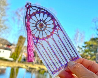 Gothic Stained Glass Style Bookmark: Purple Matte Finish, Handmade Ornament