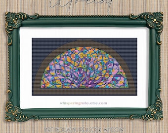 Art Nouveau Peacock Mini Embroidery, Small Cross Stitch Chart (78x43 Stitches PDF Download)