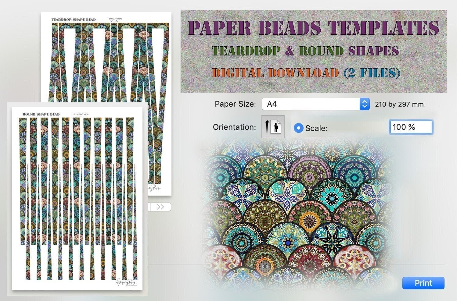 Round Rilver Template DIY Paper Bead Templates: Teardrop & Round Shapes (PDF Downloads) - Etsy