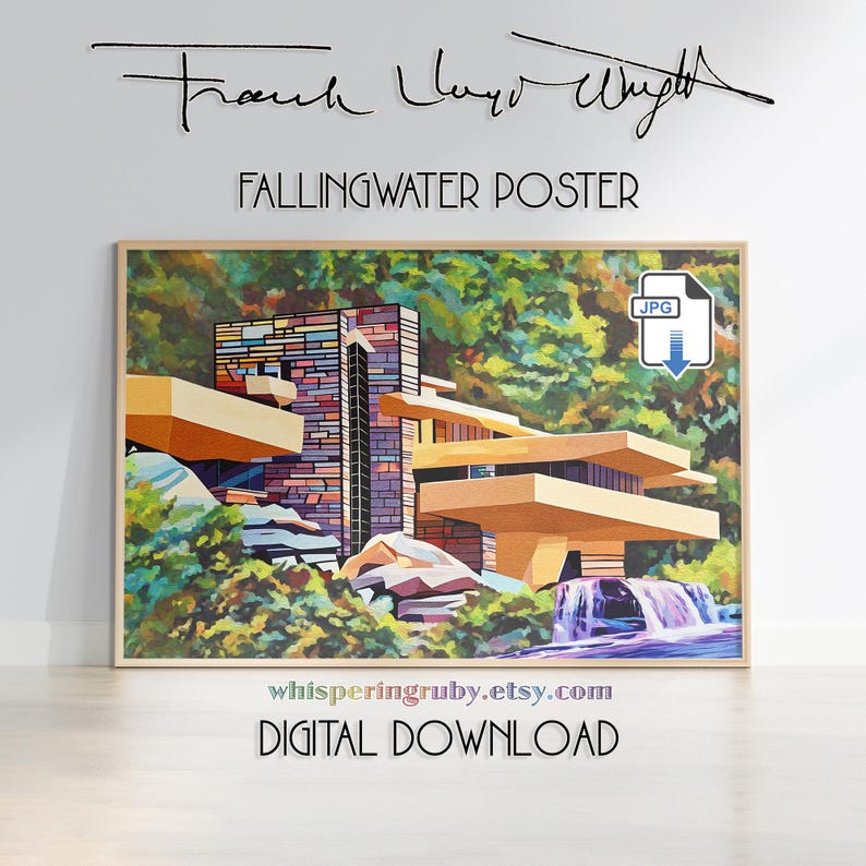 Frank Lloyd Wright Fallingwater Pop Art Digital Poster Instant Download ...