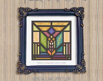 Geneva Tulip Mini Embroidery, Frank Lloyd Wright Small Cross Stitch Chart (88x88 Stitches PDF Download)