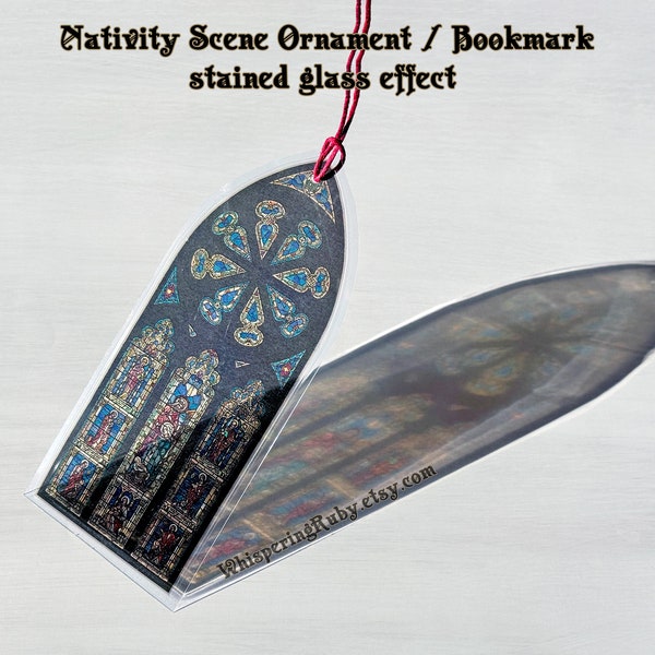 Gothic church windows "stained glass" clear bookmarks / transparent ornaments with Religious Christian Nativity scene * (not made of glass)