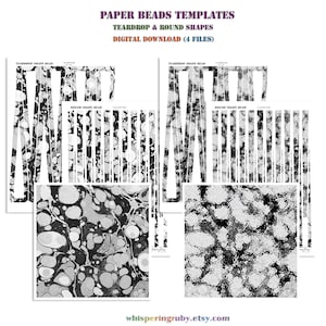 2 x Paper beads templates: Teardrop & Round shapes (PDF downloads) * Print and design your own paper beads * DIY paper beads