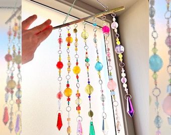 Rainbow Bead Curtain Suncatcher: Chakra Wall Art Window Decor