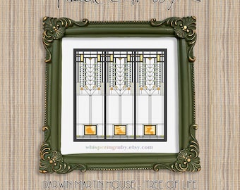 Darwin Martin Tree of Life Mini Embroidery, Frank Lloyd Wright Small Cross Stitch Chart (88x88 Stitches PDF Download)