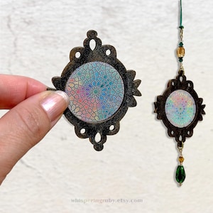 Alhambra mini suncatcher, wall hanging or car bling, see-through &quot;stained glass&quot; effect ornament, Arabesque, Moorish art from Granada, Spain