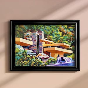 Download immediato del poster digitale Pop Art di Fallingwater di Frank Lloyd Wright, punti di riferimento architettonici