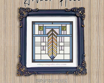 Arthur Heun Brinsmaid House Mini Embroidery, Frank Lloyd Wright Small Cross Stitch Chart (88x88 Stitches PDF Download)