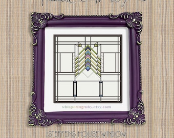 Steffens House Mini Embroidery, Frank Lloyd Wright Small Cross Stitch Chart (88x88 Stitches PDF Download)