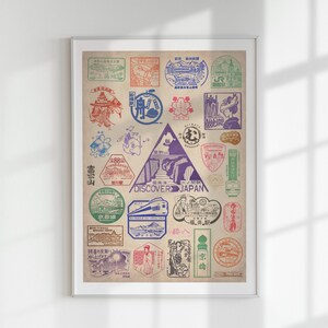 Póster collage de sellos EKI japoneses de diseño original - Descarga instantánea