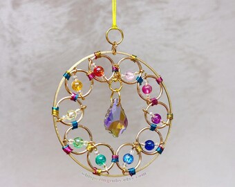 Mini Rainbow Chakra Suncatcher: Wire Wrapped Crystal Ornament