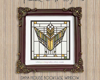 Dana Lawrence Bookcase Mini Embroidery, Frank Lloyd Wright Small Cross Stitch Chart (89x88 Stitches PDF Download)