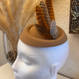 Coffee Caramel beige pillbox Fascinator hat hair accessory