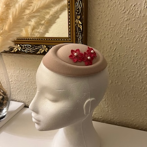 Pink Pillbox Fascinator hat with flowers