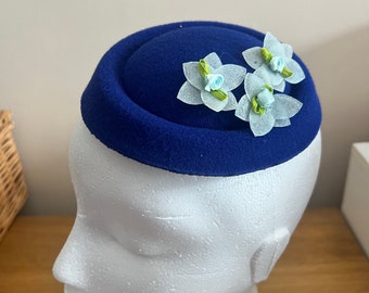 Blue Pillbox Fascinator flowers hair accessory wedding racing