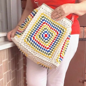 ポピンズバッグ、大きなスクエアクロシェバッグ、ヴィンテージクロシェバッグ、ヴィンテージニット財布、ボヘミアンスタイルクロシェトラベルバッグ、シックなバウレット、メタルクロージャー