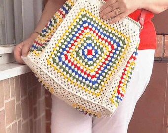 Poppins Tasche, Vintage Stricktasche, Häkeltasche, Häkeltasche, Boho Style Häkeltasche, schickes Bauletto, Metallverschluss