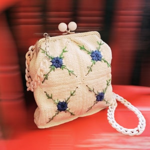 Daisy Flowers Knitting Granny Square Crochet Kiss Lock Bag,Trendy Weekender Purse For Women,Gifts For Mom
