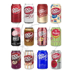 May include: Twelve different flavours of Dr Pepper soda in aluminium cans. The flavours include: Original, Diet, Cream Soda, Vanilla Float, Zero Sugar, Caffeine Free, Cherry Vanilla, Berries & Cream, Diet Cherry, Spider-Man Far From Home, and Cherry.