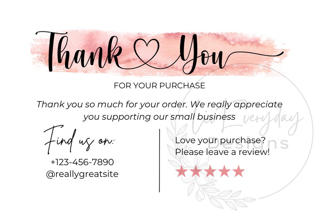 Thank You Template Editable in Canva Business Insert Card - Etsy