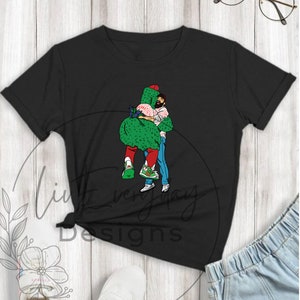 Phillies Phanatic hugging Jason Kelce l Phillies Tshirt