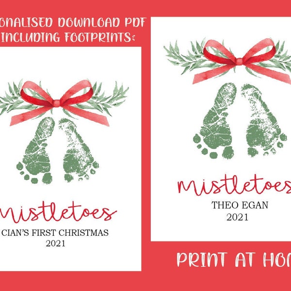 Personalised baby/ toddler Christmas Mistletoes footprint memory maker PDF Instant Download