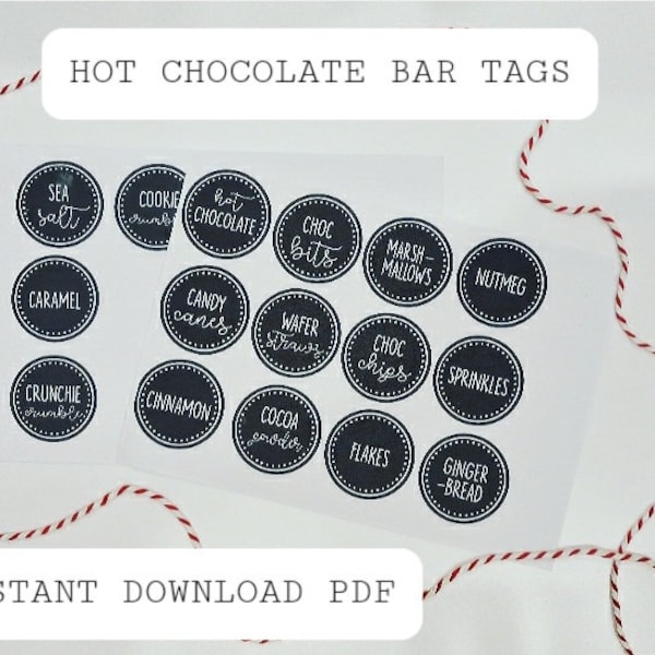 Hot chocolate bar tags labels Instant download PDF FILES printable Christmas
