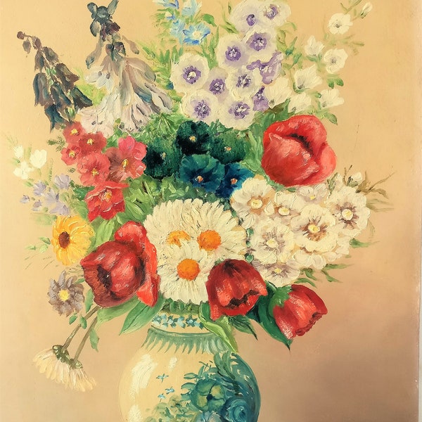 Malerei, Gemälde, Blumen, Blumenstrauß, Vintage, 1970er