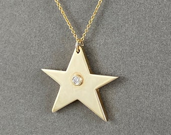 Unique hand made gold star pendant with diamond -  My First Diamond