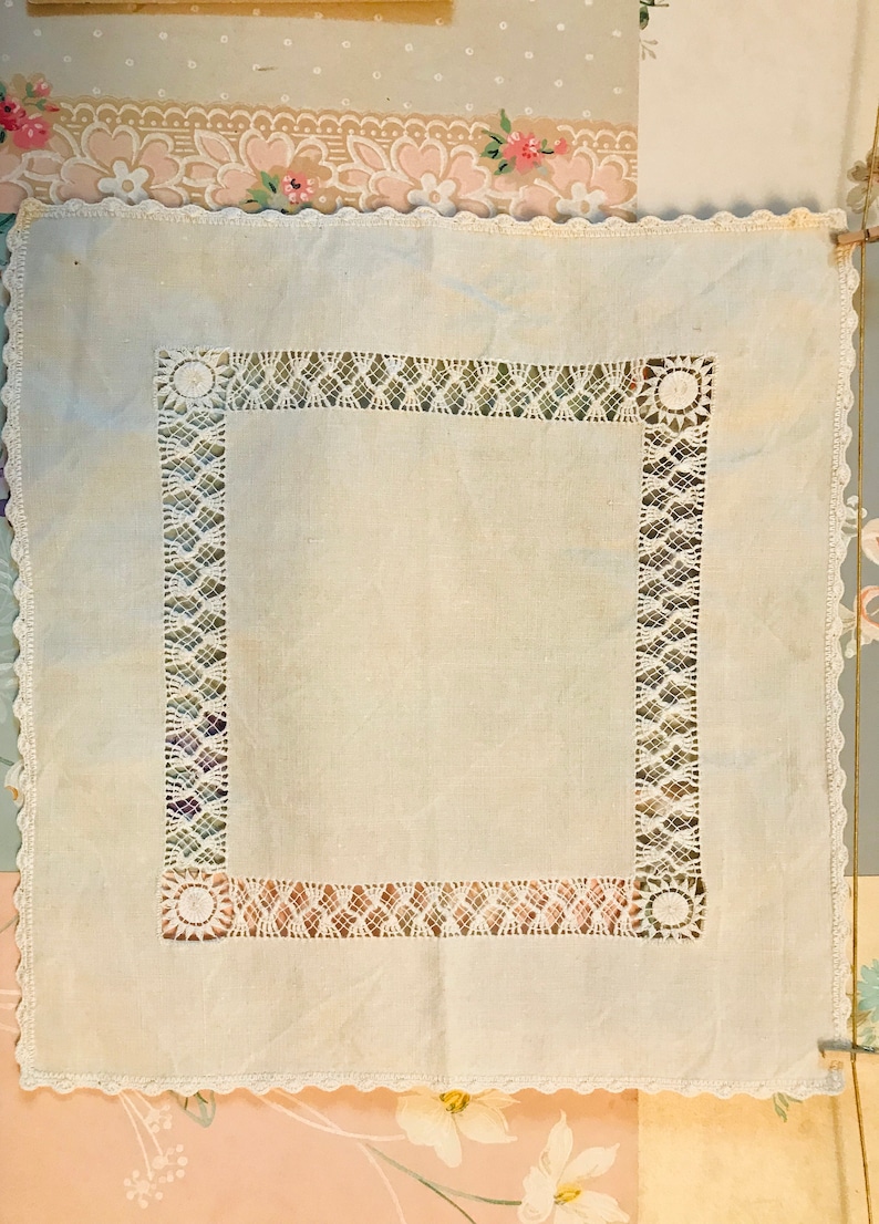 Old French handkerchief in embroidered linen